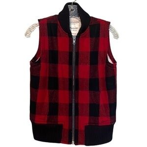MADEWELL Red & Black Buffalo Checkered Plaid Wool Blend Fleece Lined Vest Sz XS